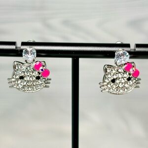 Hello Kitty Crystal Earrings with Hot Pink Bow